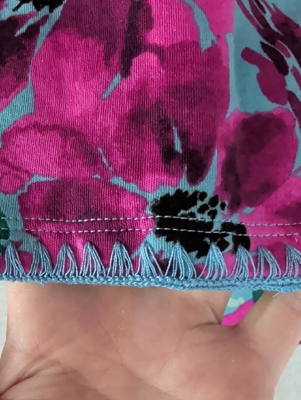 Midnight by Carole Hochman Teal Floral Long-Sleeve Tee with Magenta Blooms - Picture 4 of 6